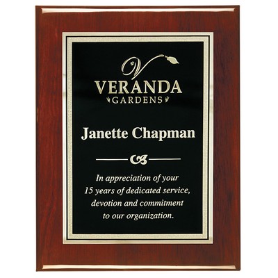 8" x 10" Rosewood Piano Finish Plaque w/ Gold Laser Engraved Florentine Plate